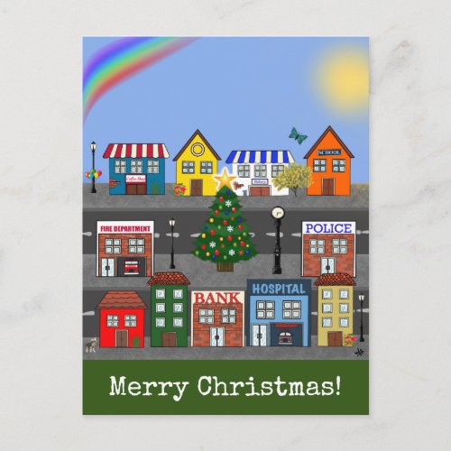 Adorable Daylight Neighborhood Merry Christmas Postcard