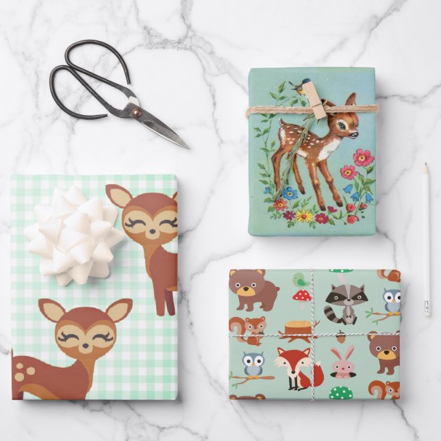 Adorable Deer and forest animals Wrapping Paper Sheets (Front)