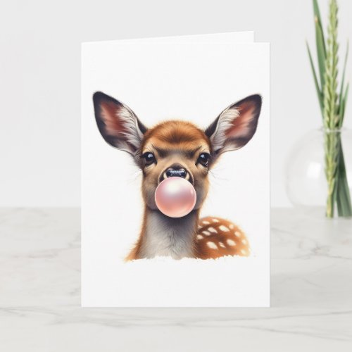 Adorable Deer Blowing Bubble Gum Blank Card