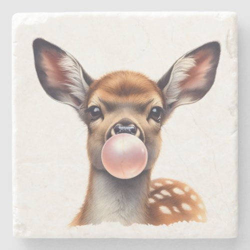 Adorable Deer Blowing Bubble Gum Funny Stone Coaster