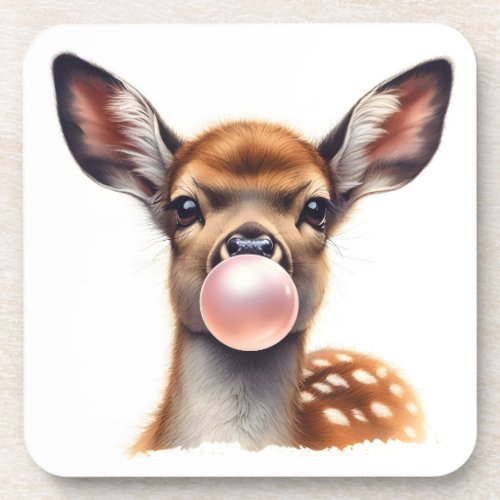 Adorable Deer Blowing Bubble Gum Nursery Beverage Coaster