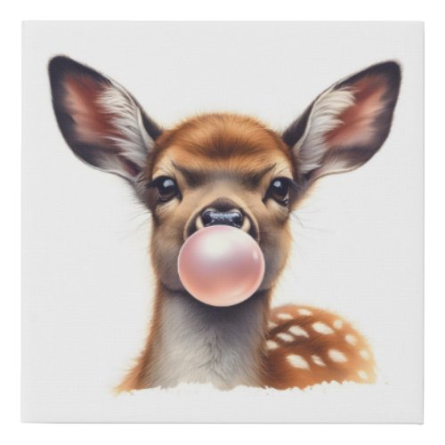 Adorable Deer Blowing Bubble Gum Nursery Faux Canvas Print