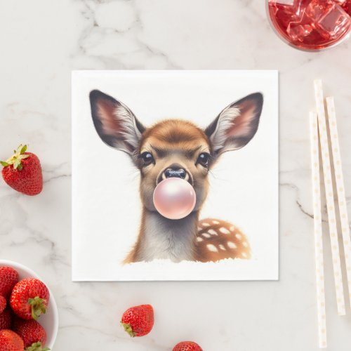 Adorable Deer Blowing Bubble Gum Nursery Napkins