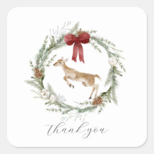 Adorable Deer Christmas Wreath Red Bow Thank You