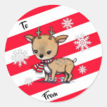 Adorable Deer in Scarf Christmas Gift Tag Stickers