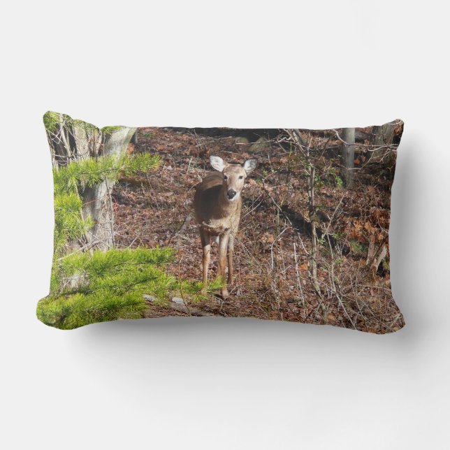 Adorable Deer in the Woods Nature Photography Lumbar Pillow (Front)