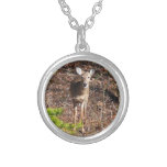 Adorable Deer in the Woods Nature Photography Silver Plated Necklace