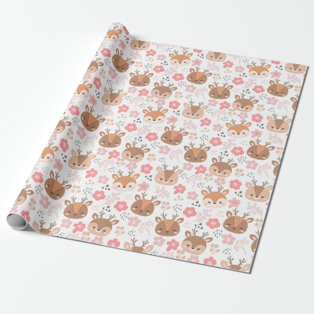 Adorable Deer Pattern Wrapping Paper (Unrolled)