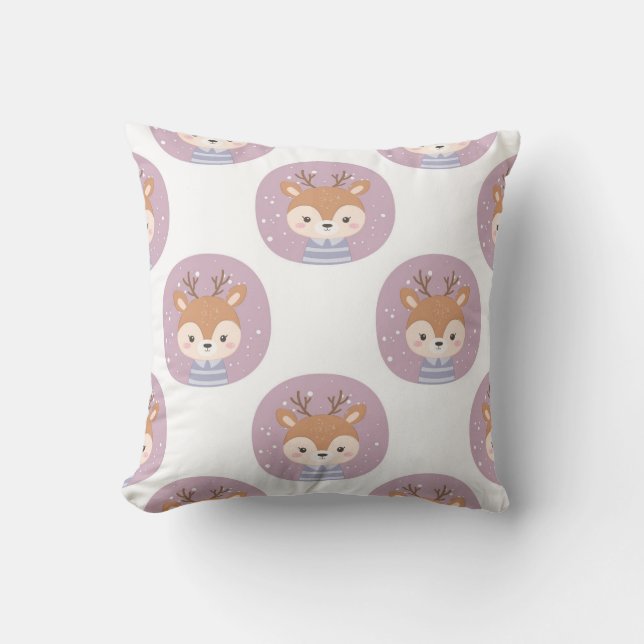 Adorable Deer Portrait Pattern Throw Pillow (Front)