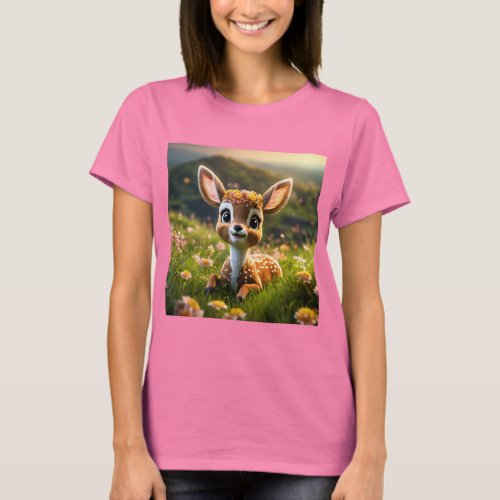 Adorable Deer Print Colorful Fabric T_Shirt for Gi