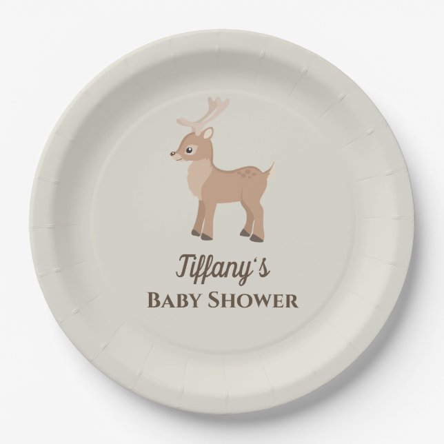 Adorable Deer Woodland Baby Shower Paper Plates (Front)