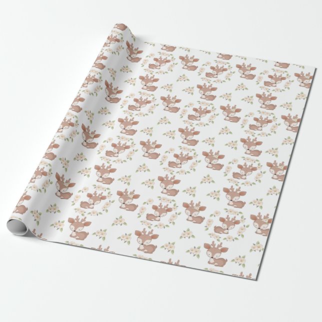 Adorable Deer Wrapping Paper (Unrolled)