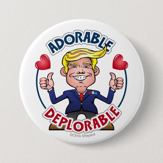 ADORABLE DEPLORABLE Donald Trump Chibi Cartoon Gag Button (Front)