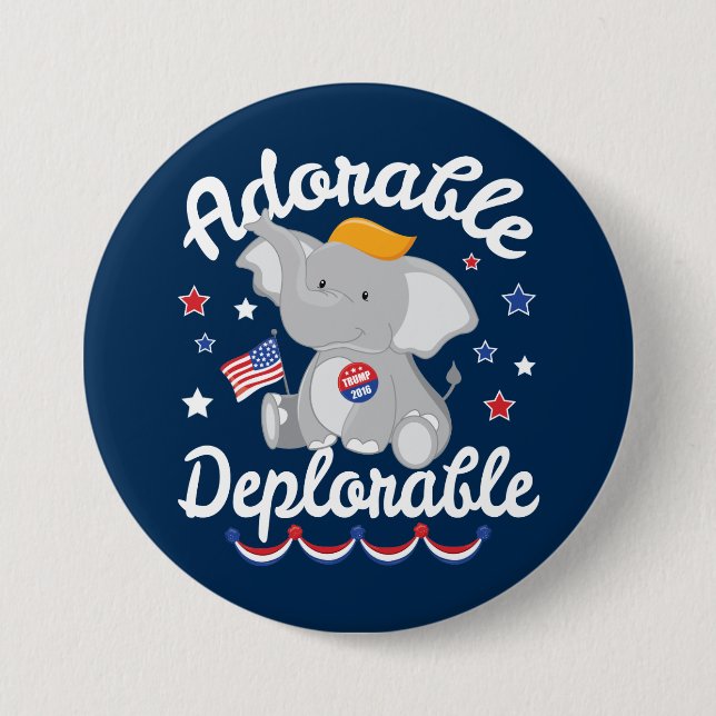 Adorable Deplorable Elephant Trump 2016 Pinback Button (Front)