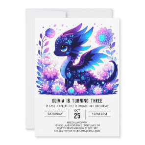 Adorable Digital Dragon Birthday Invitation