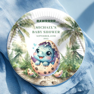 Adorable Dino Baby Shower Hatching Soon Plates