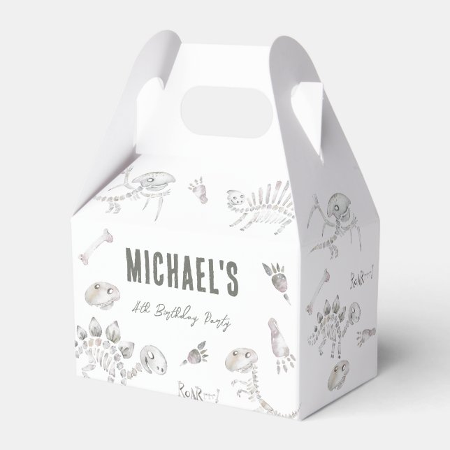 Adorable Dino Dig Birthday  Favor Boxes (Front Side)