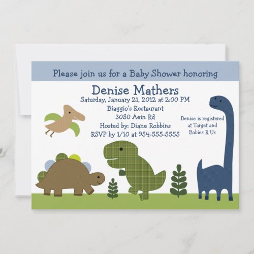 Adorable DinoDinosaurs Baby Shower Invitation