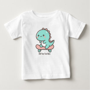Adorable Dino on Skateboard Personalized Text Baby T-Shirt
