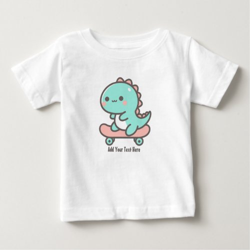Adorable Dino on Skateboard Personalized Text  Baby T_Shirt