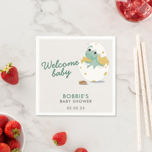 Adorable Dinosaur Baby Shower Welcome Paper Napkin