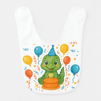 Adorable Dinosaur Birthday Celebration Baby Bib