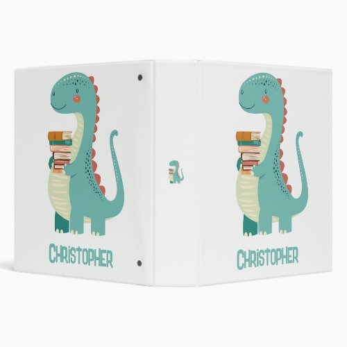 Adorable Dinosaur Book Lover With Kids Name 3 Ring Binder