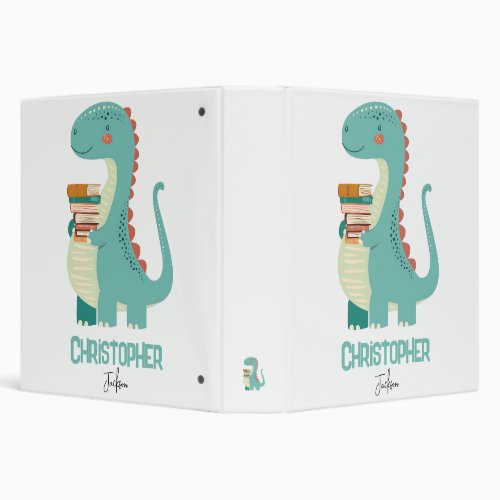 Adorable Dinosaur Book Lover With Kids Name 3 Ring Binder