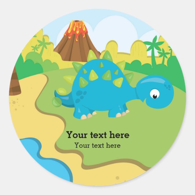 Adorable dinosaur classic round sticker (Front)