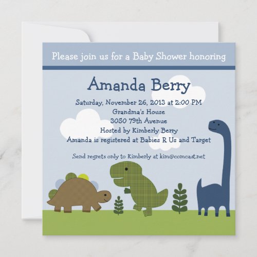 Adorable DinosaurDino Baby Shower Invitation