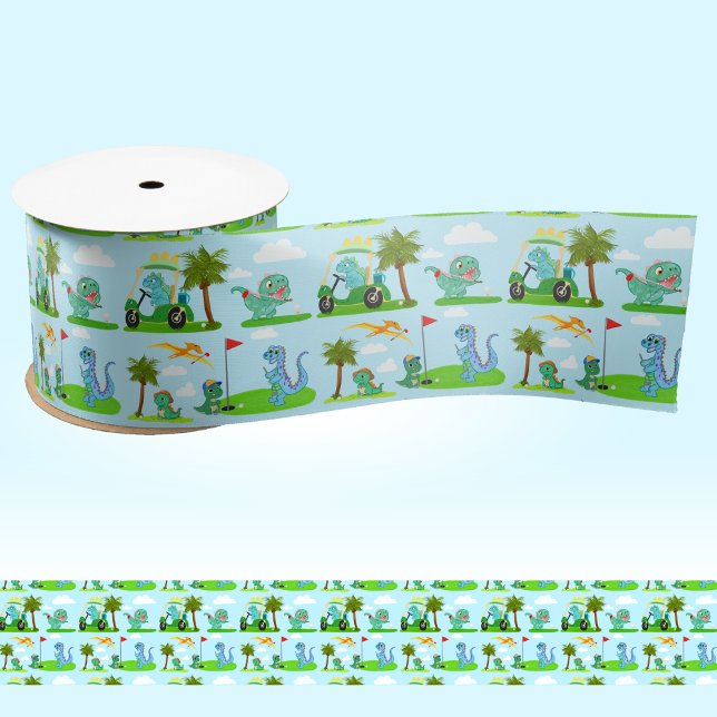   Adorable Dinosaur Golf Kids Pattern  Satin Ribbon (Creator Uploaded)