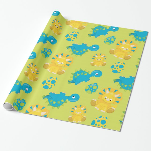 Adorable Dinosaur Wrapping Paper (Unrolled)