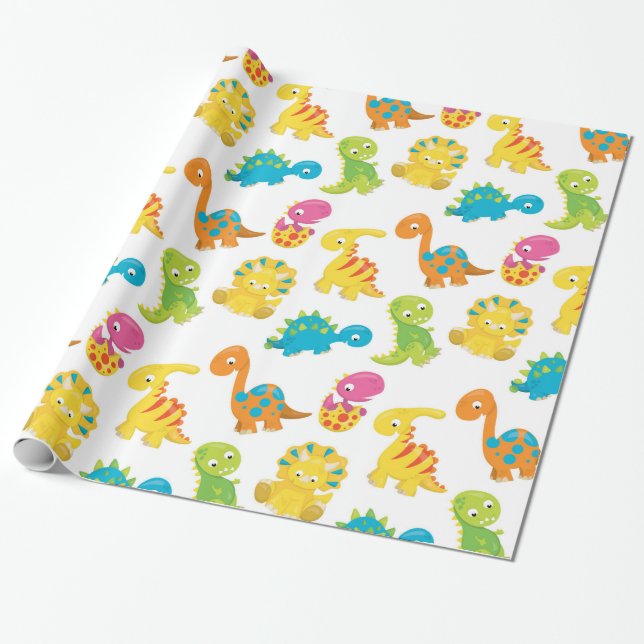 Adorable Dinosaur Wrapping Paper (Unrolled)