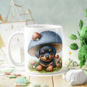 Adorable Doberman Puppy Under Mushroom Umbrella Coffee Mug