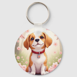 Adorable dog and blossoms keychain