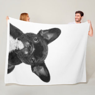 Adorable Dog Black French Bulldog Face Fleece Blanket