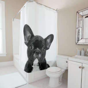 Adorable Dog Black French Bulldog Face Shower Curtain