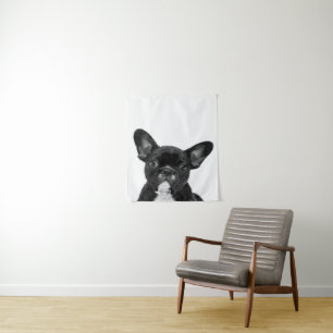 Adorable Dog   Black French Bulldog Face Tapestry
