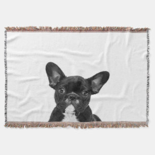 Adorable Dog Black French Bulldog Face Throw Blanket
