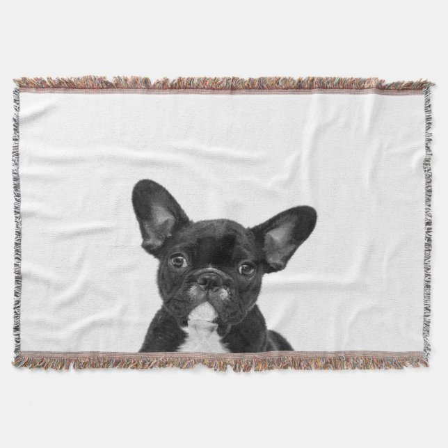 Adorable Dog | Black French Bulldog Face Throw Blanket (Front)