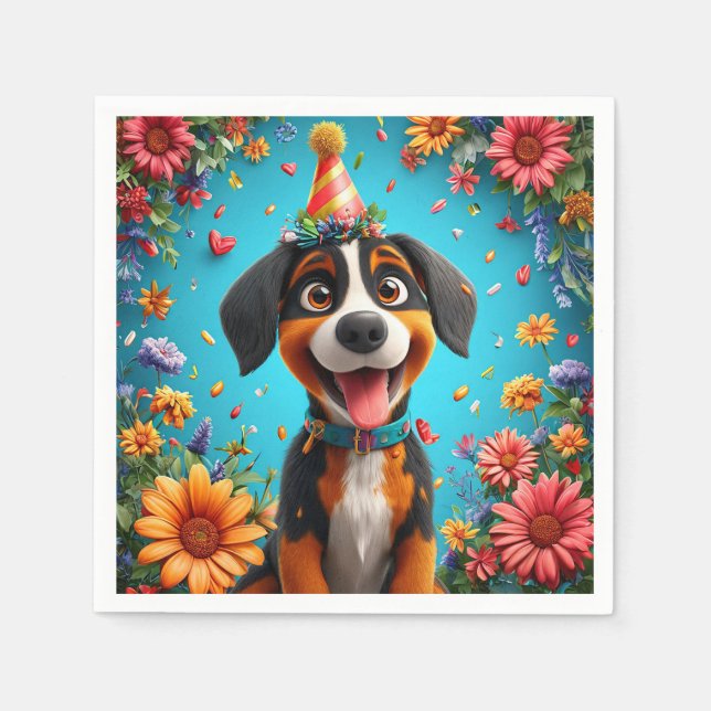 Adorable Dog Celebrating Birthday party Napkins (Front)