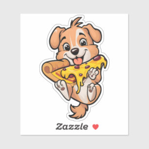 Adorable Dog Eating Pizza Cute Canine Foodie Fun Sticker
