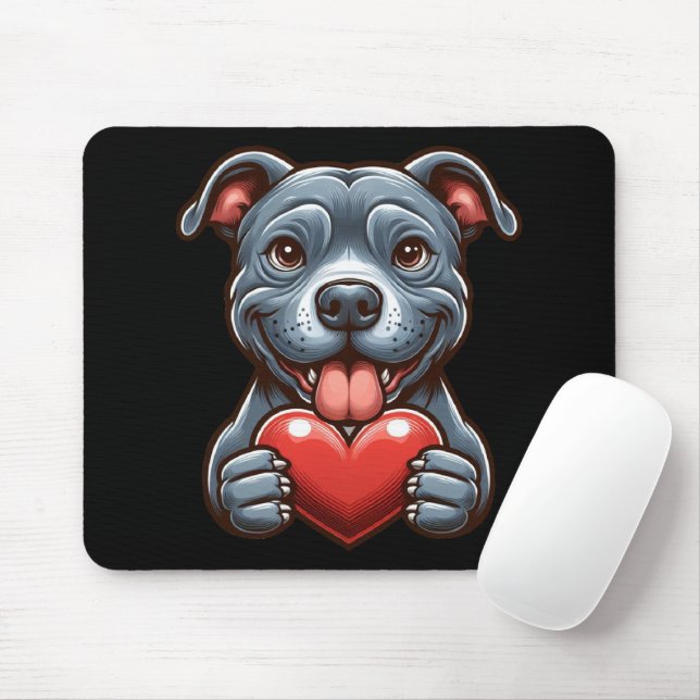 Adorable Dog Embracing Heart with Happy Expression Mouse Pad (With Mouse)