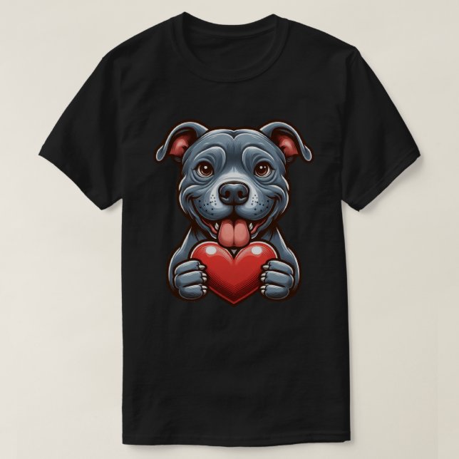 Adorable Dog Embracing Heart with Happy Expression T-Shirt (Design Front)