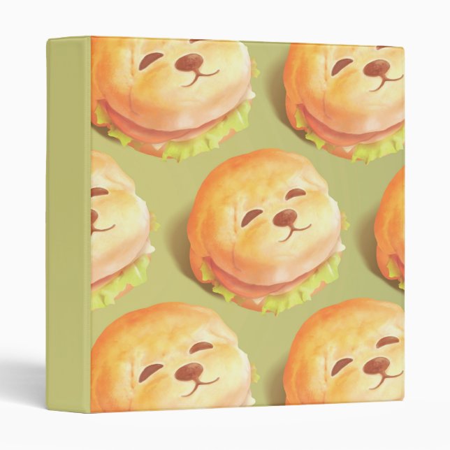 Adorable Dog Face Burger Pattern 3 Ring Binder (Front/Spine)