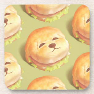 Adorable Dog Face Burger Pattern Beverage Coaster