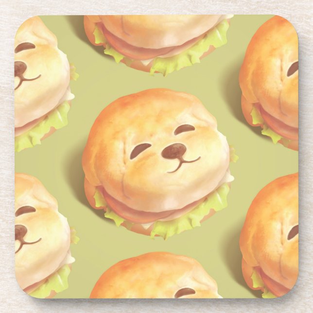 Adorable Dog Face Burger Pattern Beverage Coaster (Front)