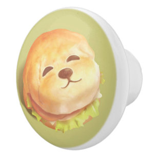 Adorable Dog Face Burger Pattern Ceramic Knob