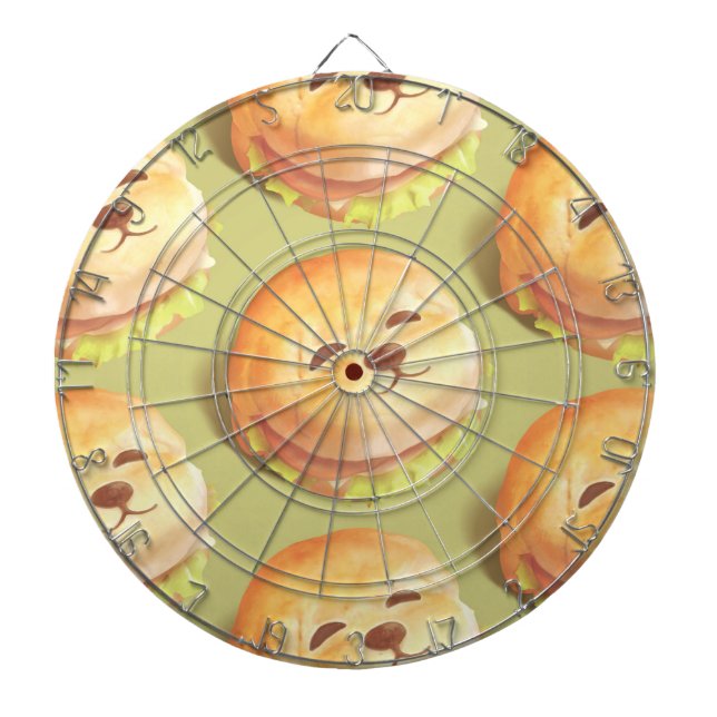 Adorable Dog Face Burger Pattern Dart Board (Front)