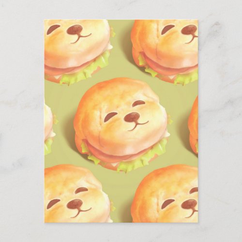 Adorable Dog Face Burger Pattern Holiday Postcard